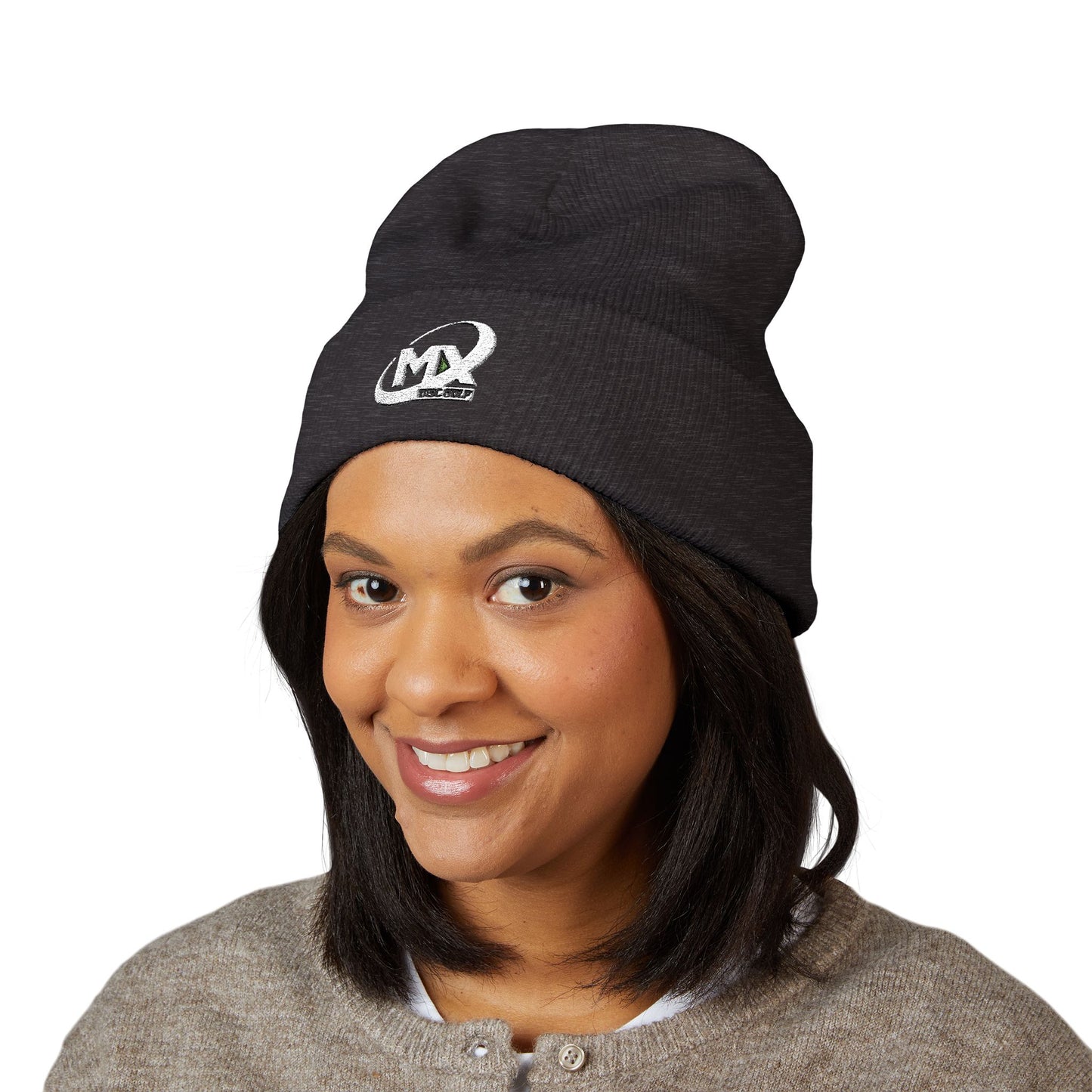 Embroidered Beanie Hat - MX disc golf white logo