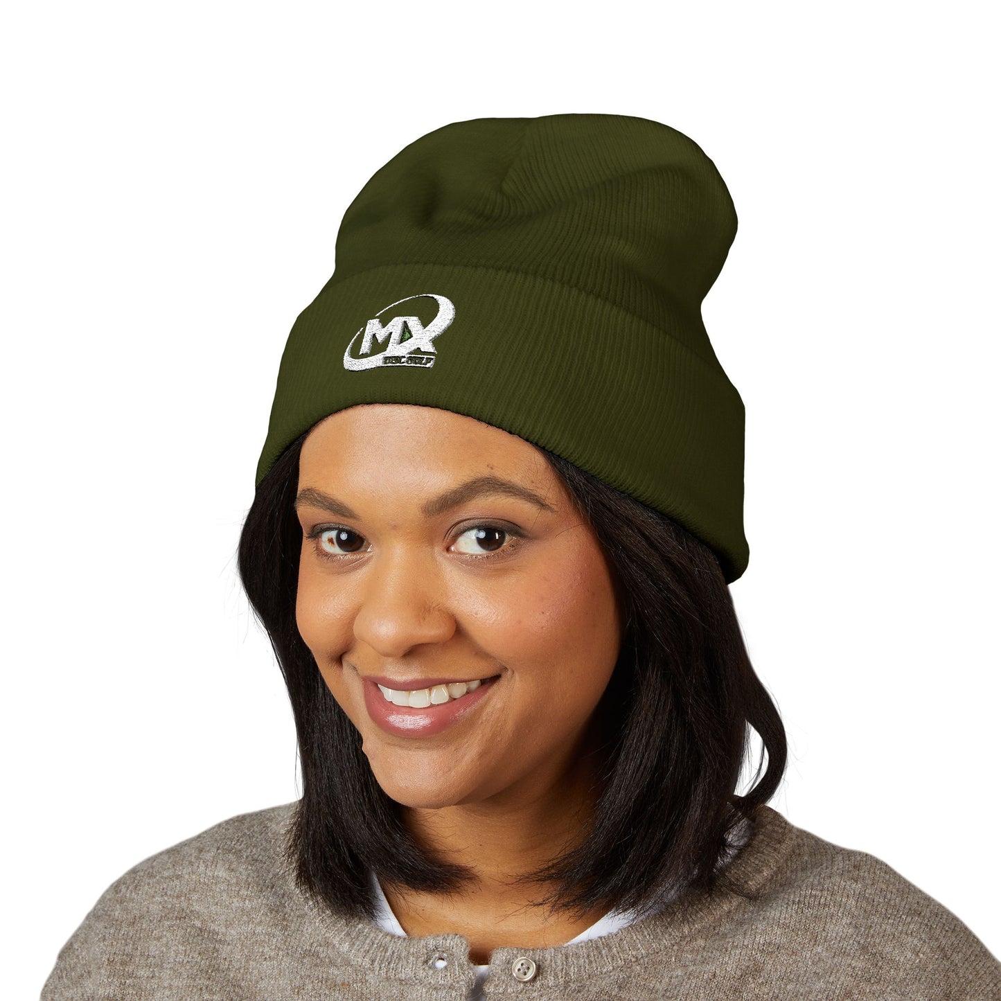 Embroidered Beanie Hat - MX disc golf white logo