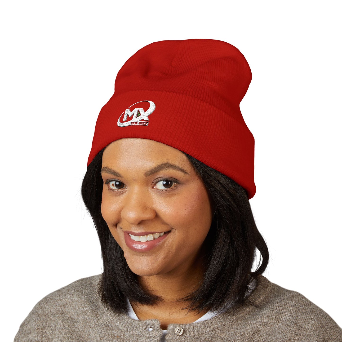 Embroidered Beanie Hat - MX disc golf white logo