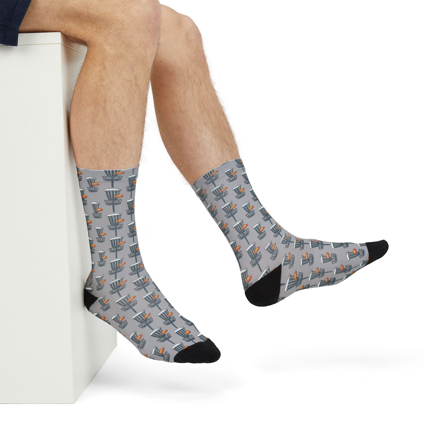 Grey Socks - Disc Golf Basket Design Sublimation