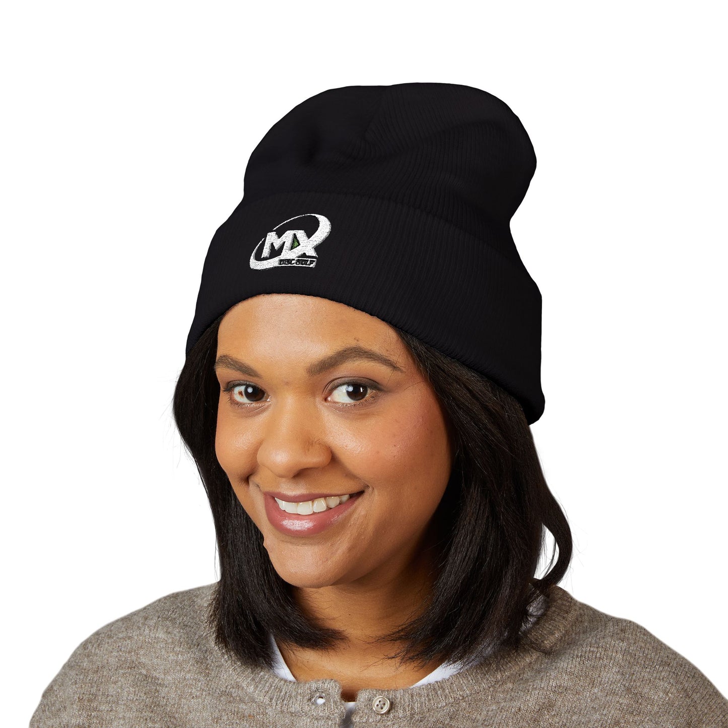 Embroidered Beanie Hat - MX disc golf white logo
