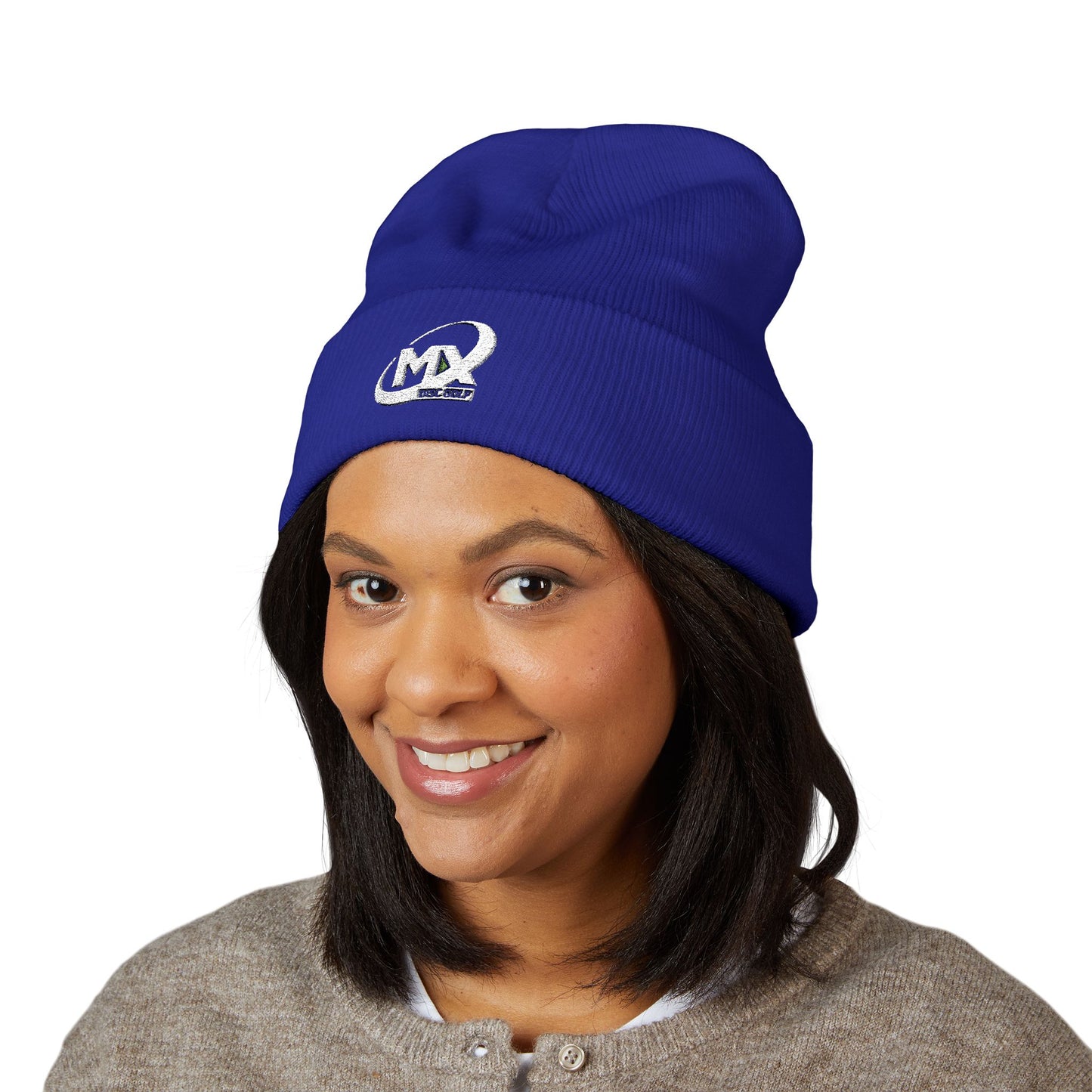 Embroidered Beanie Hat - MX disc golf white logo
