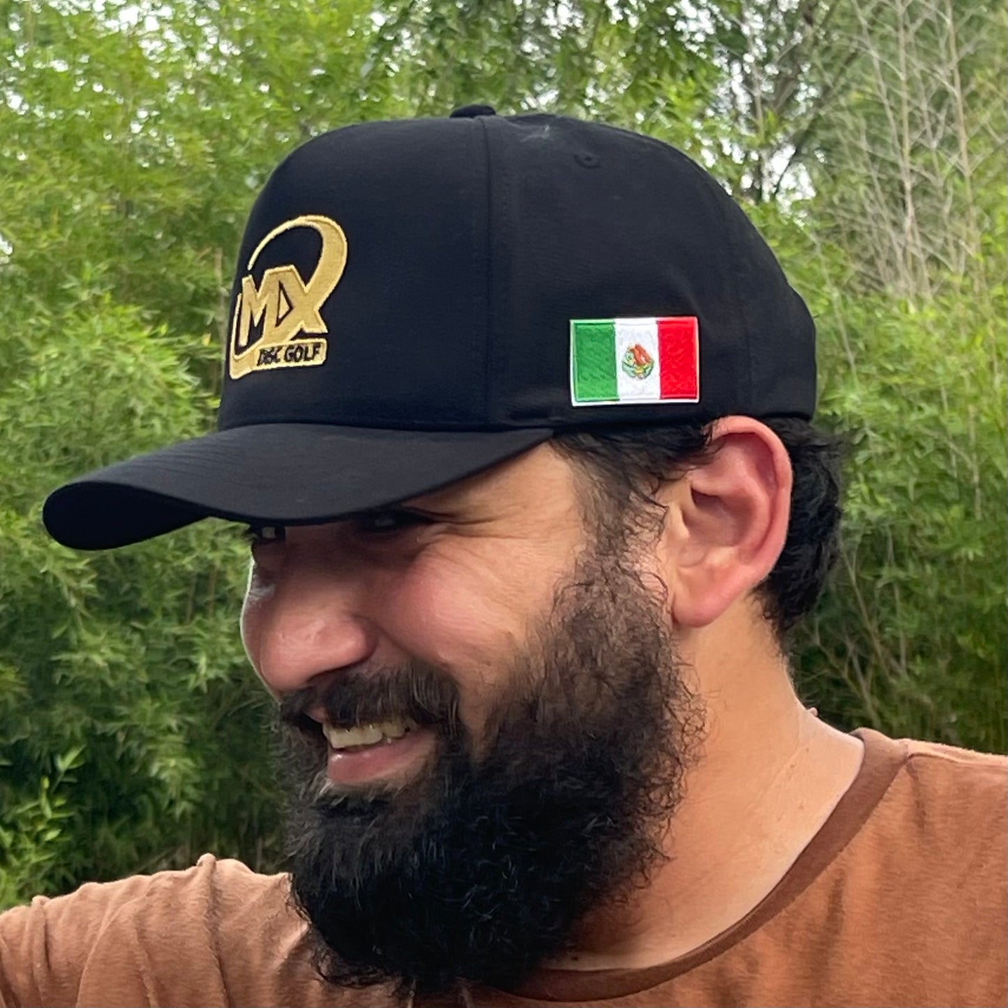 **LIMITED EDITION** BLACK MX HAT WITH GOLD LOGO AND MEXICO FLAG PATCH ON THE SIDE